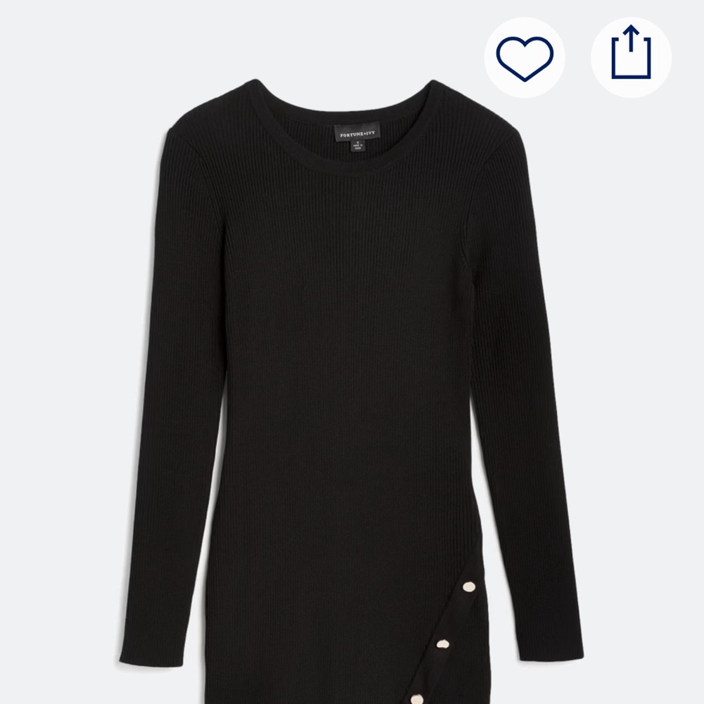 Black Fitted Long Sleeve Tunic Dress